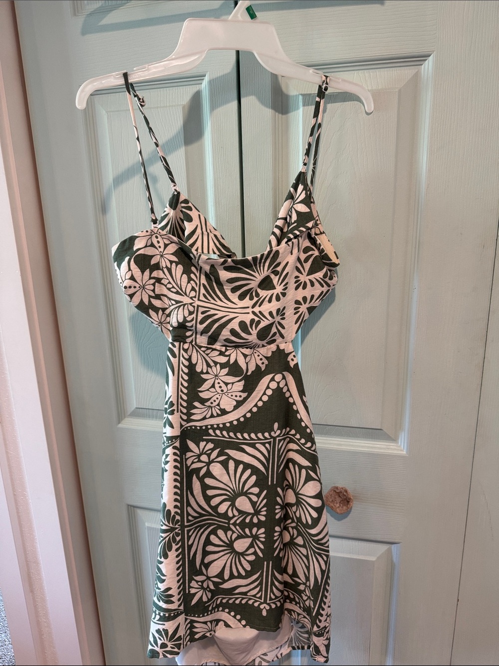 Women’s Green and Cream Floral Slip Open Back Dress